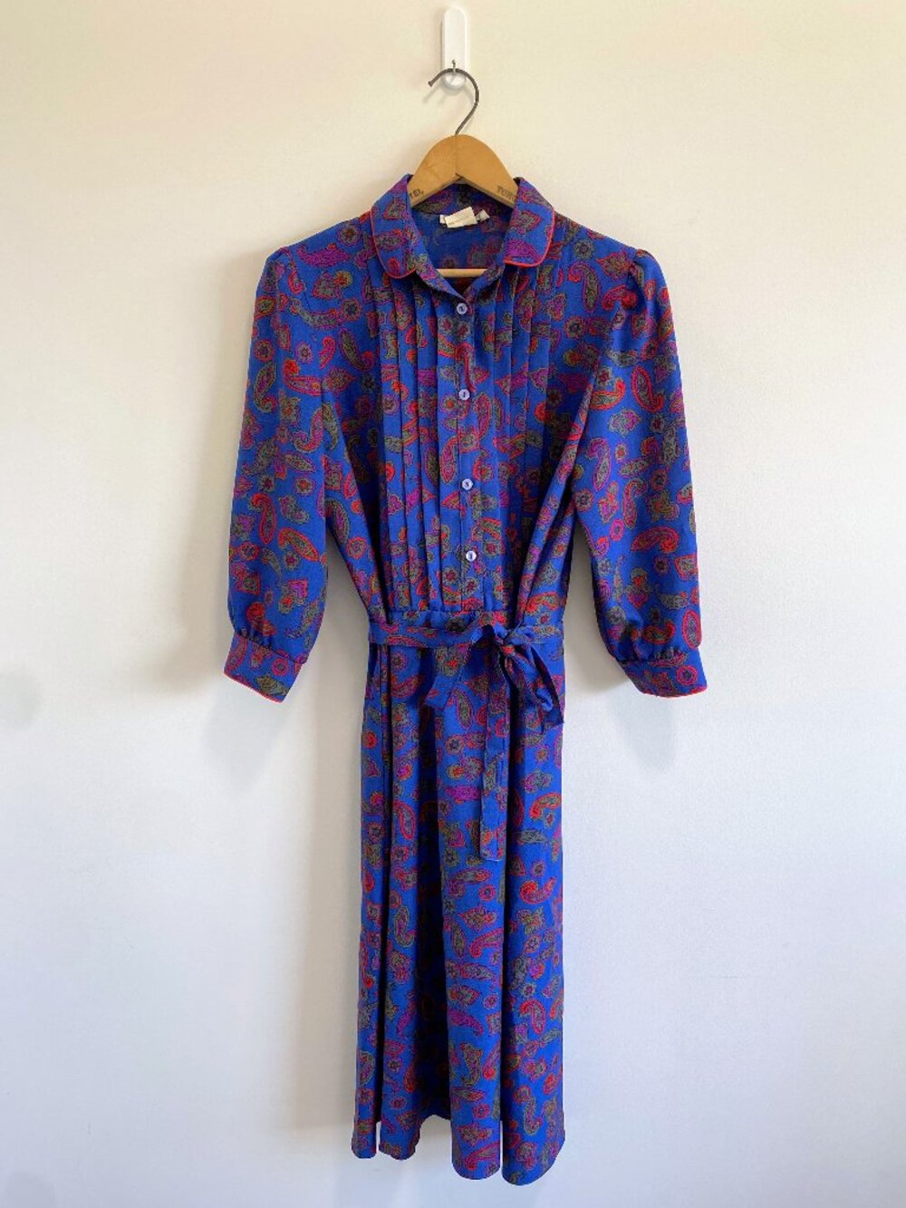 Vintage Royal Blue Paisley Shirt Dress / 70s / Made in Canada